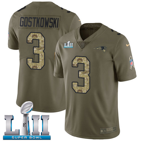 Nike Patriots #3 Stephen Gostkowski Olive/Camo Super Bowl LII Men's Stitched NFL Limited Salute To Service Jersey
